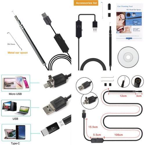 1Pcs Ear Otoscope Megapixels Ear Scope Inspection Camera 3 in 1 USB Ear Digital Endoscope Earwax Cleansing Tool with 6led