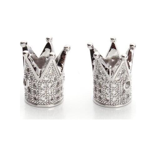 2pcs/lot 10*12mm crown connect Diy Spacer Beads Micro Pave CZ Zircon Charms for Beaded Bracelet Making Bead