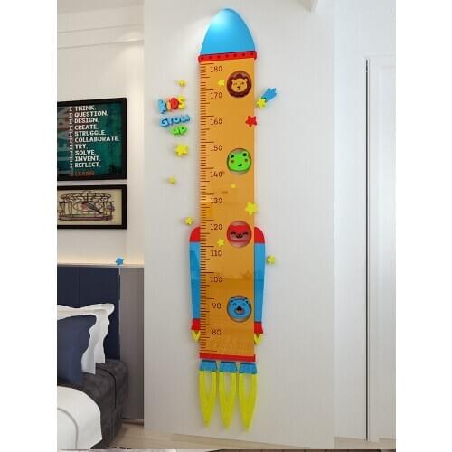 3d baby measuring height stickers Cartoon childrens room rocket spaceship decoration acrylic self-adhesive wallsticker