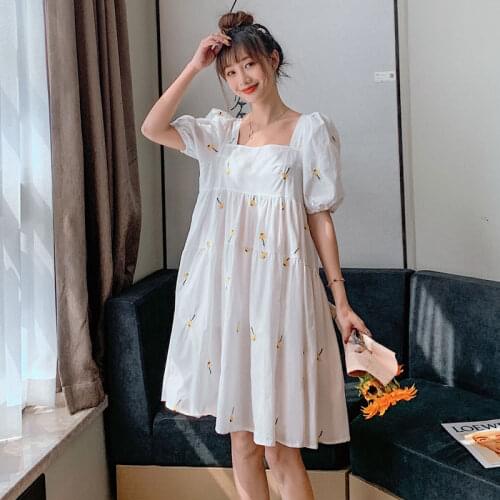 5010# Maternity Dress Summer Cotton Short Sleeve embroidery Loose Stylish Dress for Pregnant Women Mom Dress
