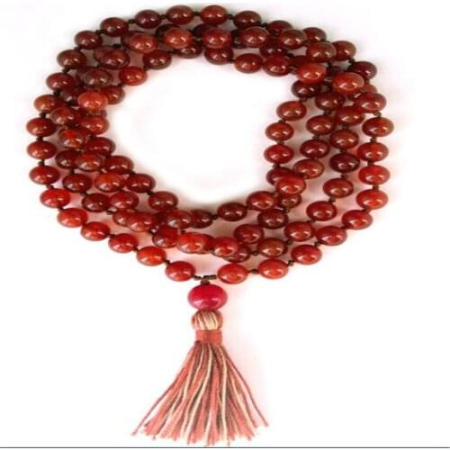 6mm Red agate Gemstone 108 Beads Tassels Mala Necklace yoga Unisex Wristband Handmade Buddhism pray fengshui Chakas natural