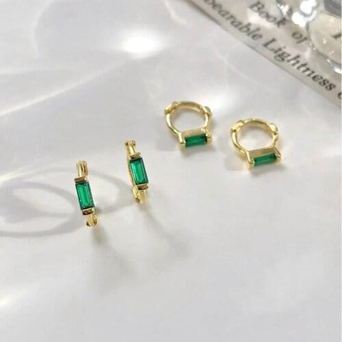 925 Sterling Silver Green Square Zircon Hoop Earrings for Women Minimalist Simple Fashion Small Earring Wedding Party Jewelry