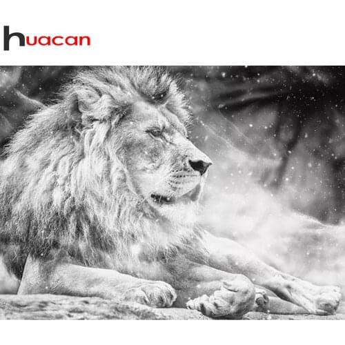 Huacan 5d Diy Diamond Painting Mosaic Lion Black White DIY Decor Diamond Embroidery Cross Stitch Animal Crystal Wall Sticker