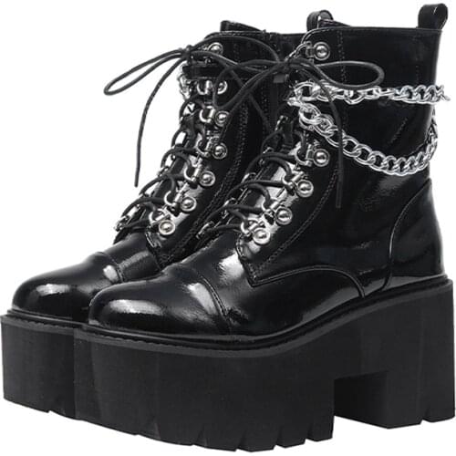 Lace up shoes gothic boots women fur demonia boots demonia boots platform shoes motorcycle waterproof spring boots big size