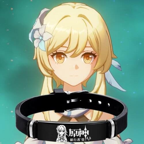 Game Genshin Impact Cosplay Paimon Barbara Charm Bracelets Men Women Black Silicone Wristband Bracelet Halloween Accessories