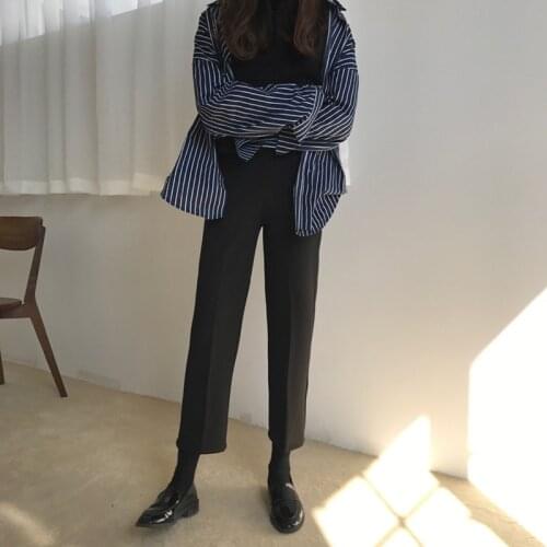 Pants Women Loose Simple Retro Straight Ankle-Length Trouser Solid High Waist All-match Womens Casual Trendy Student Korean Pant