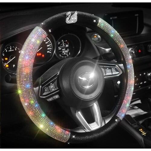 38CM Car Steering Wheel Cover Protector Fancy Diamond For Women Girls Bling Rhinestones Car Interior Decoration Auto Accessories