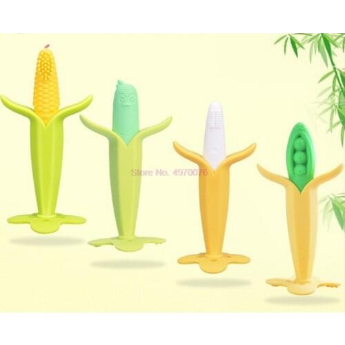 DHL 500pcs Infant Baby Teether Toy Silicone Banana Corn Baby Teethers Toy SoothingTeething Pacifier Chew Infant Oral Tooth Brush