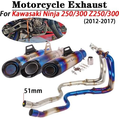 For Kawasaki Ninja 250/300 Z250/300 2012-2017Motorcycle Exhaust Full System Pipe Escape Moto Modify Muffler 51mm Stainless Steel