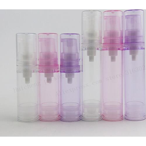 50 x Travel 5ML 10ml Clear Pink Purple Airless Lotion Pump Bottle Emtpy Refillable hand cream bottle With lotion pump Container