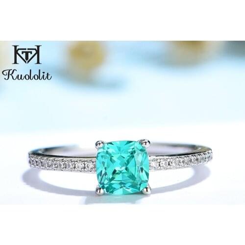 Kuololit Paraiba Tourmaline Gemstone Rings for Women Girls Solid 925 Sterling Silver Emerald Tanzanite Wedding Band Fine Jewelry