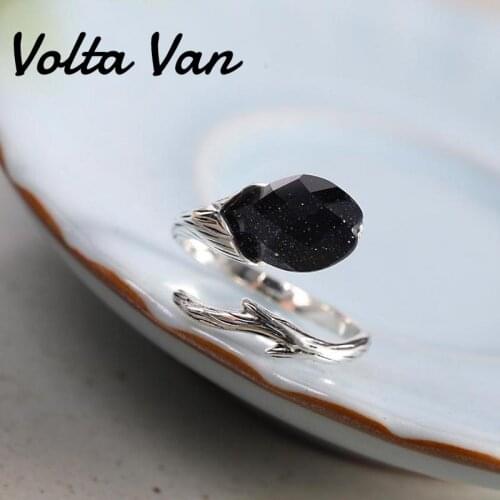 Volta Van 925 Sterling Silver Women Rings 2021 New Fine Jewelry Flower Blue Sandstone Trendy Concise Vintage Opening Rings