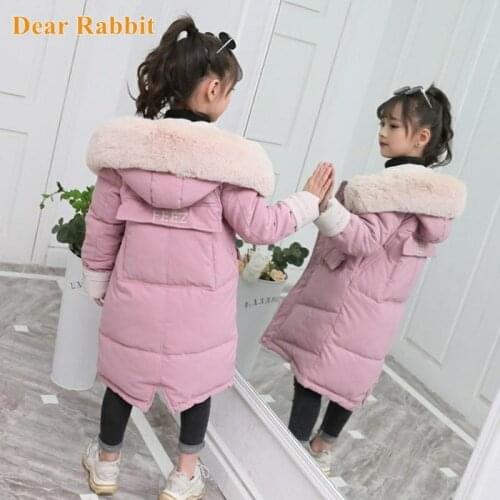 New Fashion Girls clothing Winter Warm down Cotton Jackets Children Fur Collar Coat Girl Thickening overalls Hooded kids Clothes