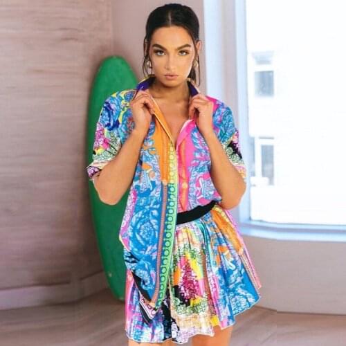 Two Piece Set Women Skirt 2021 Summer Fashion New Floral Print Streetwear Short Dress Set Long Blouse And Mini Skirts Suits Sets