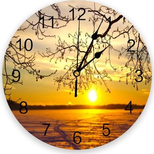 Sea Sun Sky Sunset Branches Trees Creative Wall Clock For Home Office Decoration Living Room Bedroom Kids Room Hanging Watch
