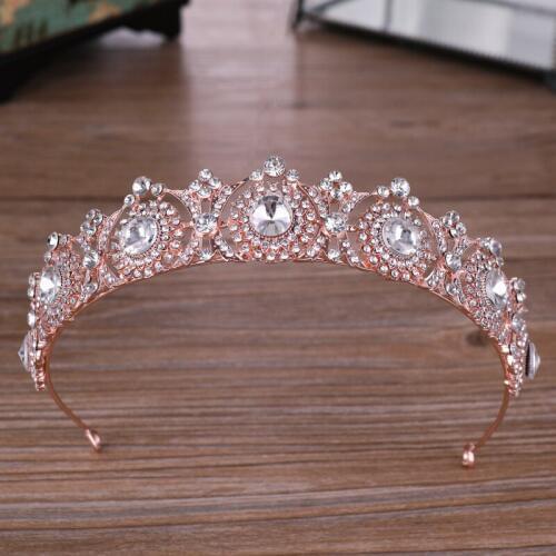 Fashion Rose Gold Crystal Bridal Tiara Stuning Wedding Crown Hair Accessories Hair Piece Women Princess Crowns Hair Jewelry