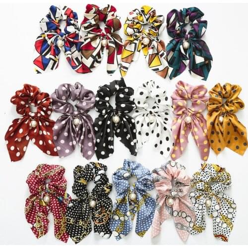Fashion Scrunchy Bead Short Ribbon Ties Elastic Hair Bands Women Girls Ponytail Holder Gum Hair Ornaments Accessories Headwear