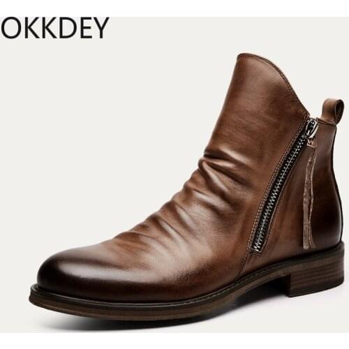 Retro four-color zipper mens boots new pleated Chelsea jockey boots big casual cowboy boots men shoes