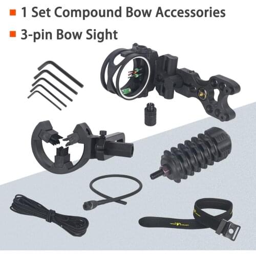 1 Set Combo 3-pin Bow Sight Arrow Rest Bow Stabilizer Peep Sight D-Loop Release Rope Compound Bow Archery Accessories Hunting