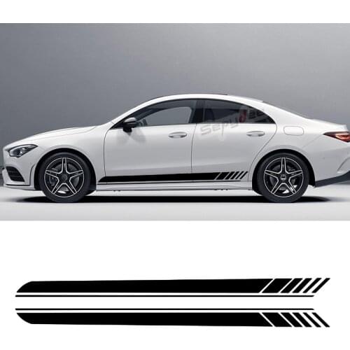 2 x Car Body Side Skirt Stripes Sticker Decal For Mercedes Benz A C E CLA CLS GLA GLC GLE Class AMG GT W204 W205 Car Accessories