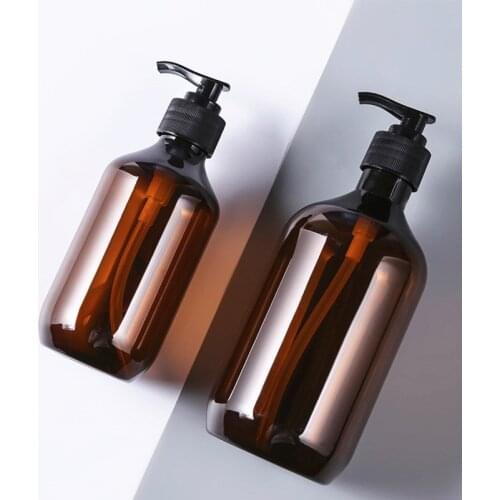 2021 New Amber Plastic Empty Squeeze Bottle With Black Lotion Pump Sample Containers For Body Lotion Shower 300ml/500ml