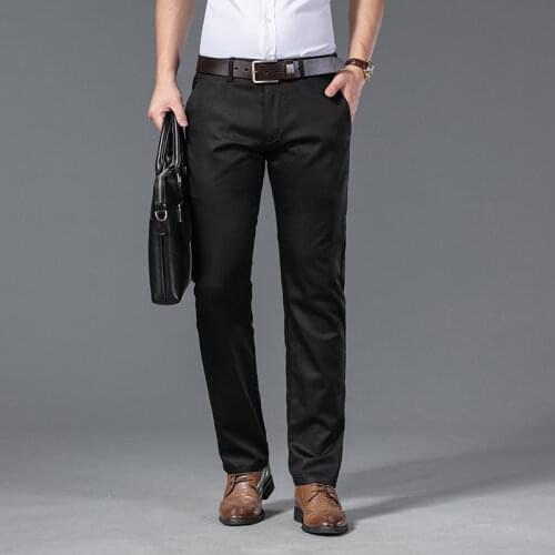 QUANBO Mens Premium No Iron Black Slim Fit Flat Front Casual Pant
