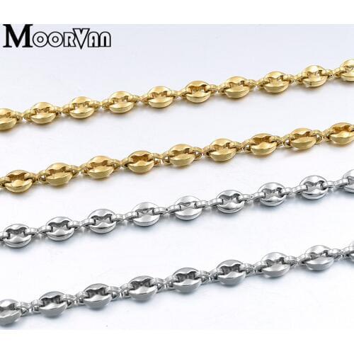 Moorvan Charm Coffee Beans Chain Women Necklace Long 60cm Wide 4.5mm Stainless Steel Men Hip-Hop Necklaces ,Hommes Collier