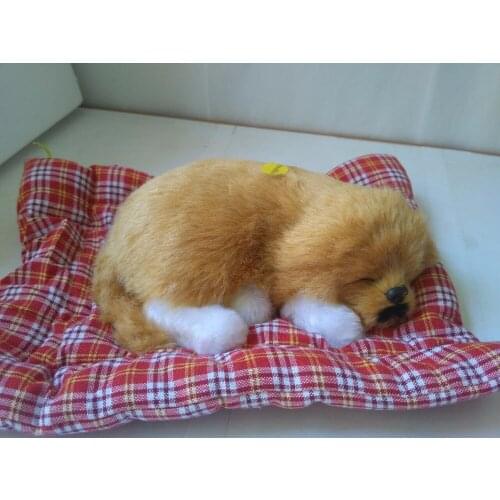 About 20x13cm simulation sleeping Golden Retriever with mat ,sounds bark dog model handicraft prop home decoration gift d2651