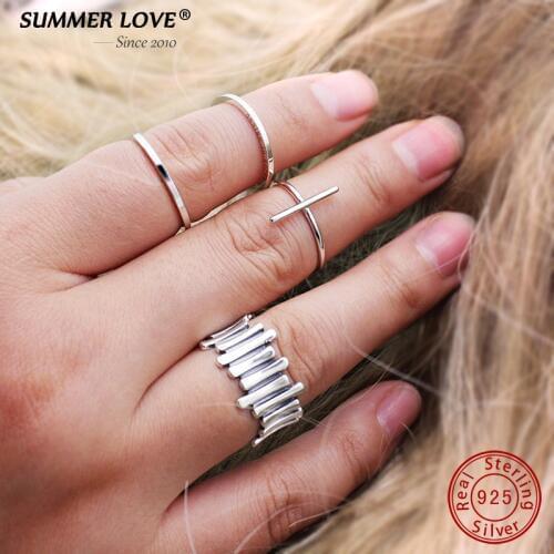Authentic 925 Sterling Silver Jewelry Rings For Women Faith Cross Shape Finger Rings Simple bijoux femme Adjustable Size