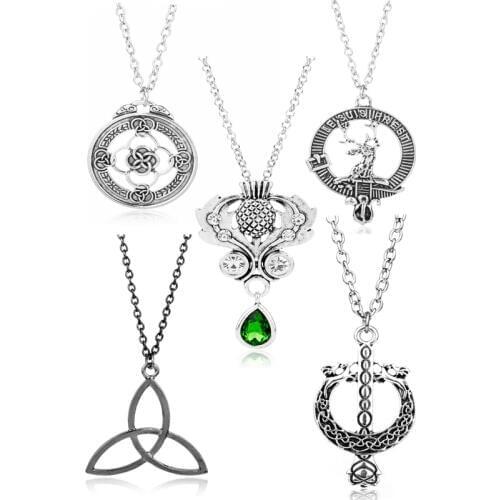 Outlander Series Scottish Necklace Flower Crystal Deer Knot Amulet Pendant Necklace Women Men Irish Eternity Cross Jewelry