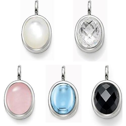 Oval Crystal Pendants Pink Blue Black Good Luck Jewelry Making Necklace Women Men 925 Sterling Silver Lucky Accessories Findings