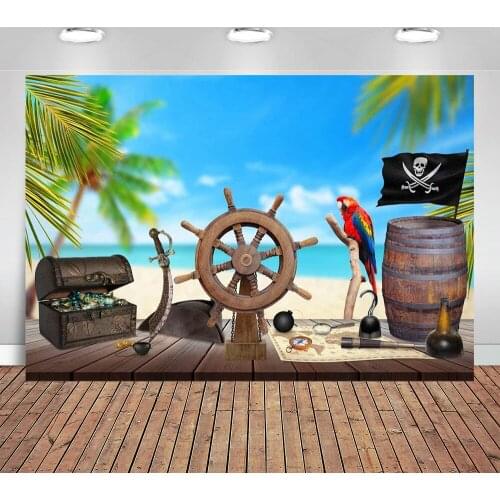 Pirate Backdrop Pirate Table with Ship Wheel Treasure Map Compass and Knife Nautical Photography Backdrop for Party Decoration