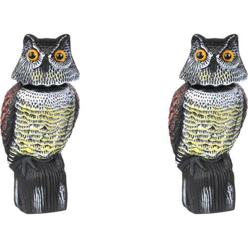 2pcs Realistic Owl Decoy With Rotating Head Bird Pigeon Crow Scarer Scarecrow Horned Owl Pest Deterrent