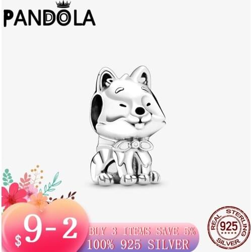 Real 925 Sterling Silver Japanese Akita Inu Dog Animal Charms Beads Fit Original Pandora Bracelets Bangle Jewelry Making Gift