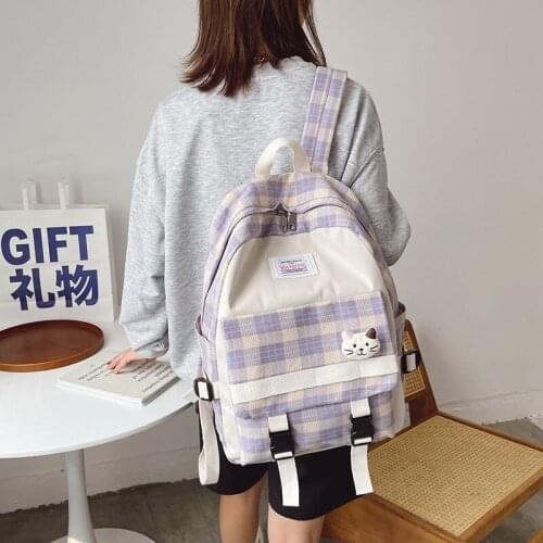 2021 Scoolbags Fashion Womens Backpack Nylon Plaid School Bag For Teenage Girls Trendy Large Capacity Outdoor Travel Backpacks