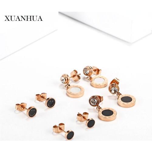 XUANHUA Rose Gold Stud Earrings Female Stainless Steel Earrings For Women Fashion Jewelry Summer Accessories Free Shipping
