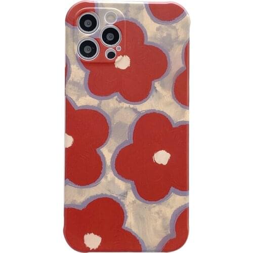 Vintage Red Flower Silicon Case for iPhone 12 Pro Max Back Phone Cover for 12 Mini 11 Pro Max X XS XR 8 7 Plus SE 2020 Capa