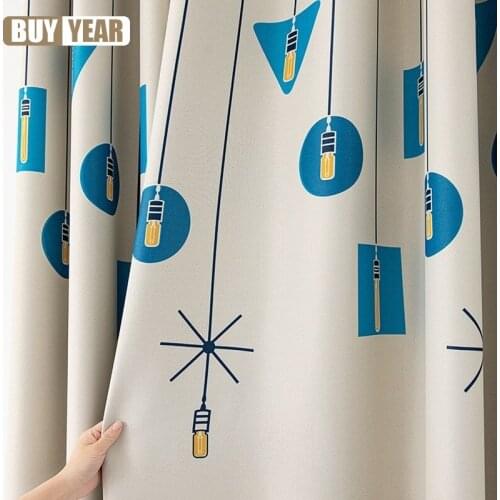 Modern Nordic Leaf High Shading Curtain Printing Bedroom for Living Room Balcony Custom Finished Chandelier Printing Curtain