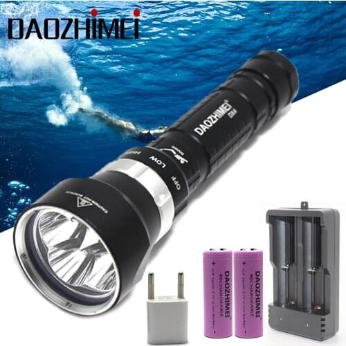 8000 Lumens XM-L L2 LED Diving Flashlight Underwater 100M Scuba Diver LED Light 3-Mode Tactical Torch Lanterna +2 * 26650 batter