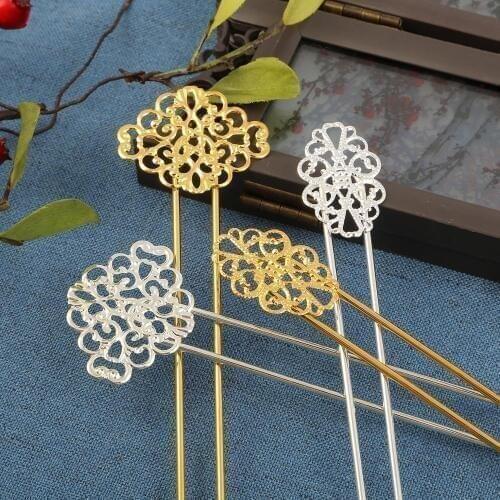 1pcs Iron U Shaped Filigree Flower Hair Stick Pin Clip Blank Base Hairpin For DIY Handmade Headwear Jewelry Making Accessories