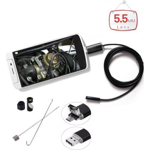 2in1 endoscopio 5.5mm Lens Android Phone PC Tablet 1m/2m/5m/10m soft hard Cable waterproof USB Inspection Borescope mini camera