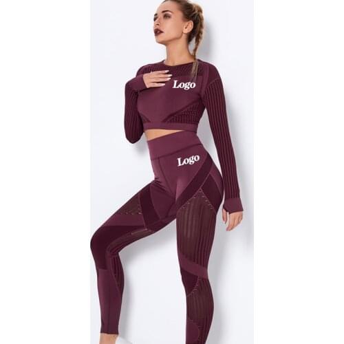 Hollow Out Seamless Yoga Set Sport Outfits Women Black Two 2 Piece Crop Top High Waist Leggings Workout Gym suit Fitness Sets