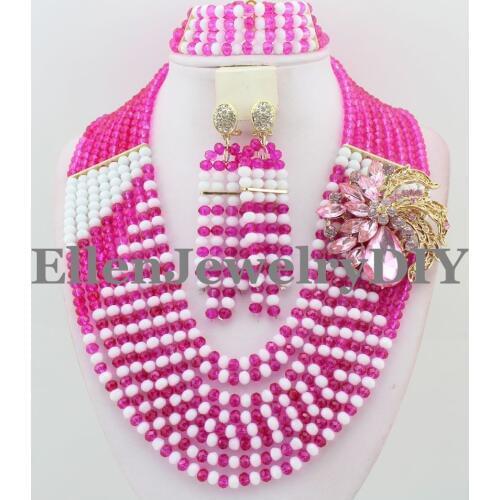 Aesthete 2019 African Beads Jewelry Set Nigerian wedding Party African Pink/Whlte Jewelry Sets Crystal Beads Jewelry Sets W9683