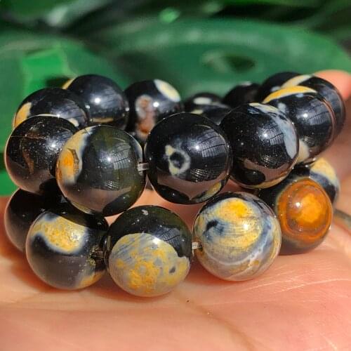 Natural Stone Yellow Black Fire Agates Onyx Beads Loose Spacer Beads For Jewelry Making Diy Handmade Bracelet 8/10MM 1 Strand