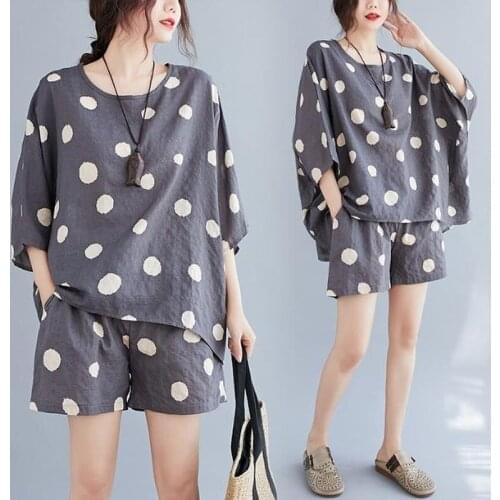 Women 2021 Summer Cotton and Linen Casual Short Sleeve Tops + High Waist Wide Leg Shorts Suit 2 Piece Sets Womens Outfits Y250