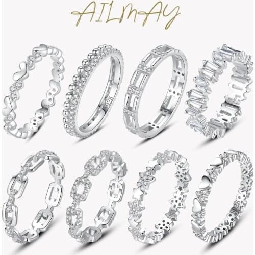 Ailmay Top Quality Real 925 Sterling Silver Elegant Fashion CZ Rings For Women Girls Party Accessories Jewelry