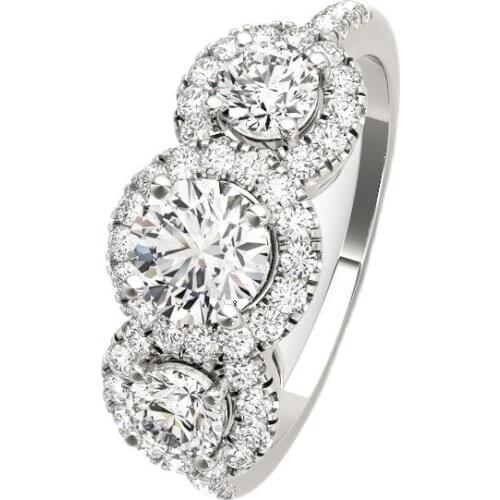 Three Stones 925 Sterling Silver Ring Round Cut White Gem Flower Style Women Engagement Band For Wedding Ring