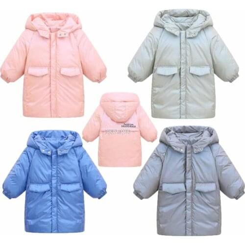 Winter Children White Duck Down Jacket Boys Girls Warm Blue Film Mid-length Hooded Coats Kids Down Waterproof Snowsuit Parkas