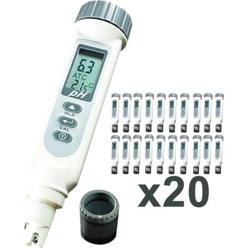 20 x pieces Digital pH Meter Waterproof Water Quality Tester + Free 3 pH Powder pH4.01, pH7.00, & pH10.01 ATC Temperature C/F
