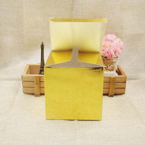 20Pcs Glossy Golden Color Paper Box 10x10x10cm Small Square Packaging Box White Kraft Paper Candy Jewelry Gift Boxes